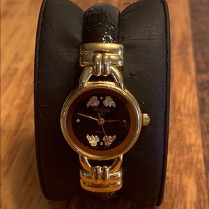 Ladies watch, Black Hills Gold 12K gold leaves new battery works cuff watch